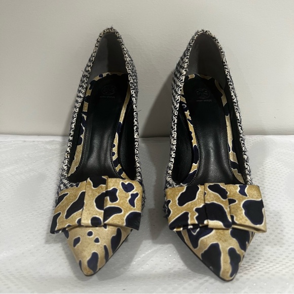 Tory Burch Cleo Tweed & Silk Bow Pump Women’s Sz 7.5 - Picture 4 of 13